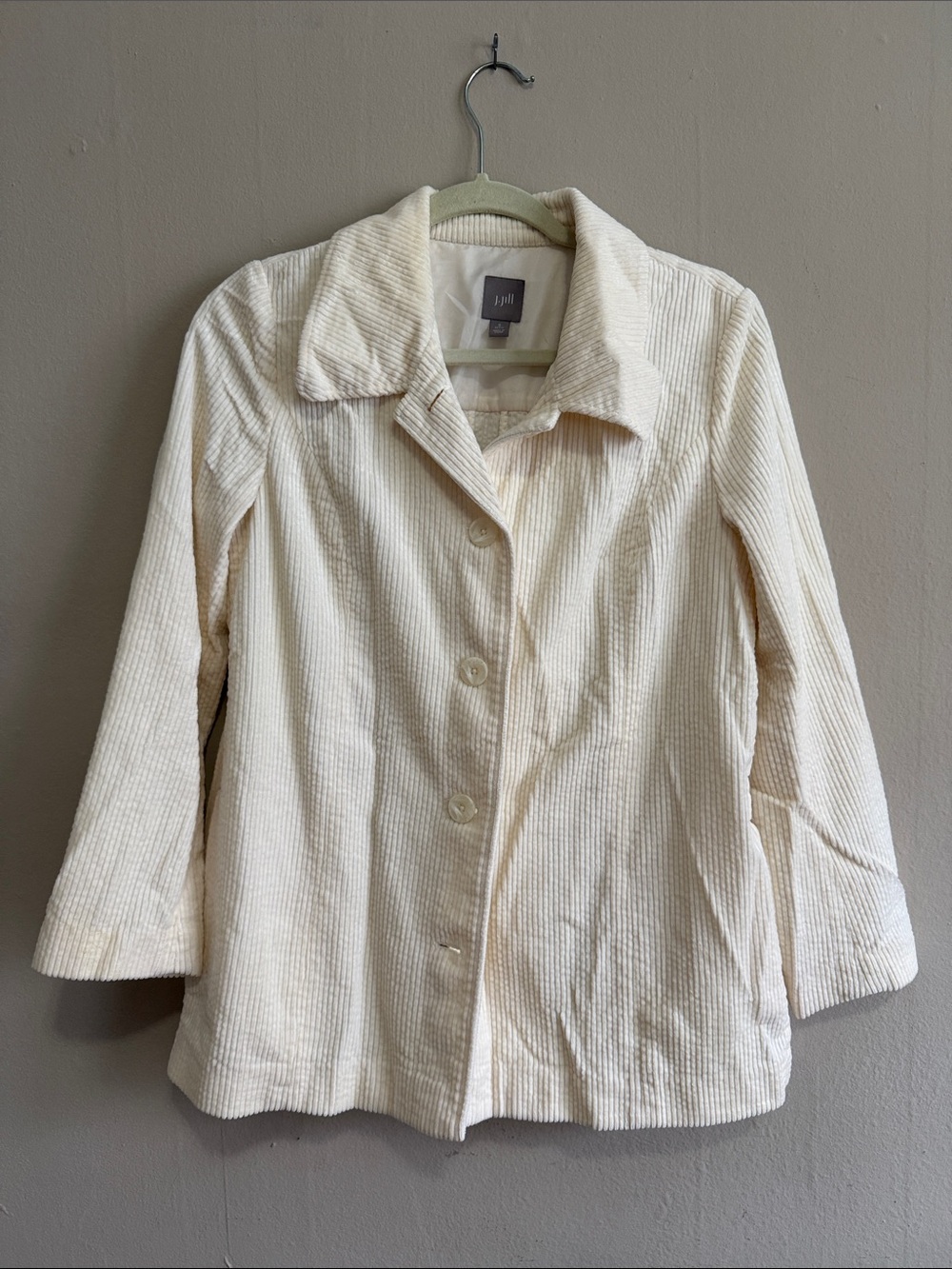 J. Jill Ivory Corduroy Button-Front Pea Coat
